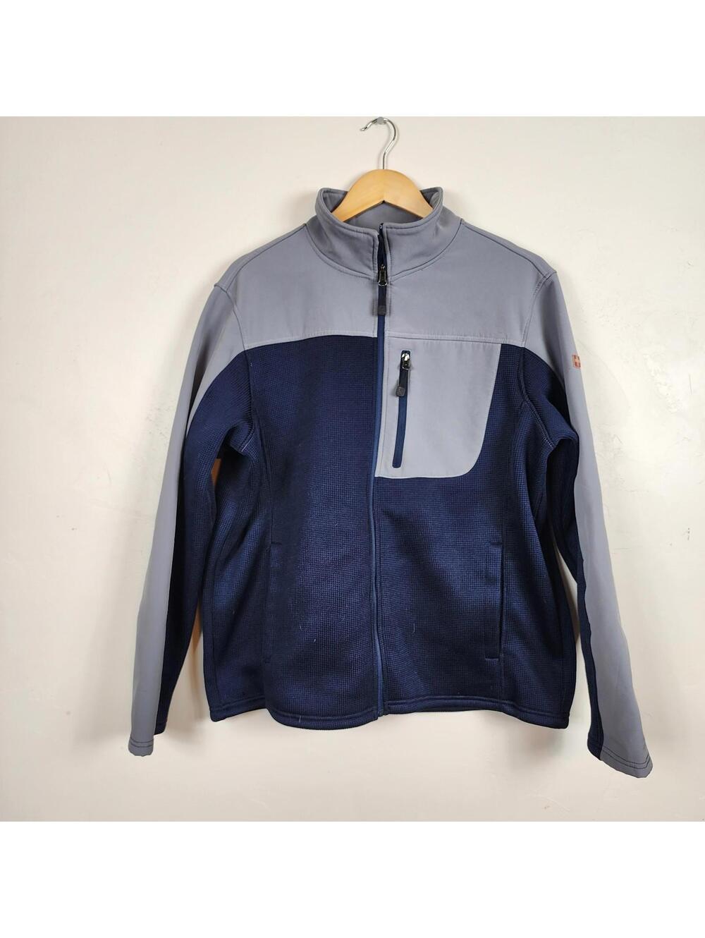 Swiss Tech Men's Soft Shell Jacket Medium Gray Navy Blue Colorblock Fleece Lined